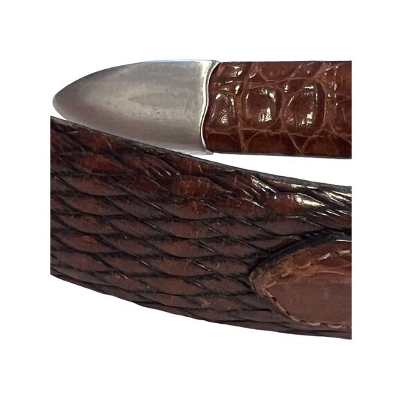 Size 38 Vintage Tulliani Mens Buckle Belt 1" Italian Calfskin 3127 Brown Texture - Picture 14 of 14